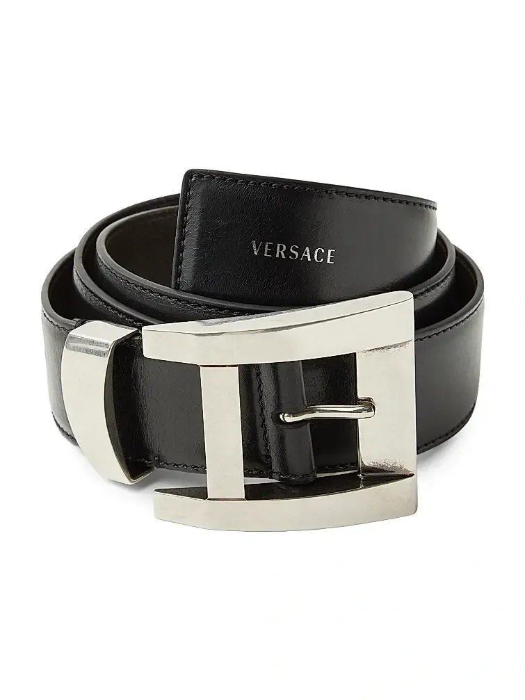Men's Geometric Buckle Leather Belt