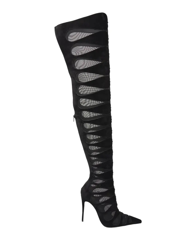 Christian Louboutin 100mm Circus Max Suede and Mesh Over-The-Knee Boots | Image 1 Christian Louboutin 100mm Circus Max Suede and Mesh Over-The-Knee Boots | Image 1