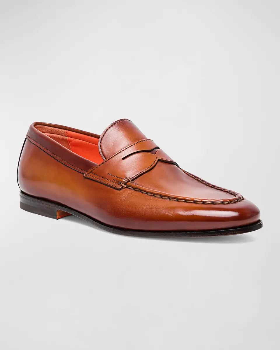 Santoni Men's Door Leather Penny Loafers | Thumbnail 6 Santoni Men's Door Leather Penny Loafers | Thumbnail 6