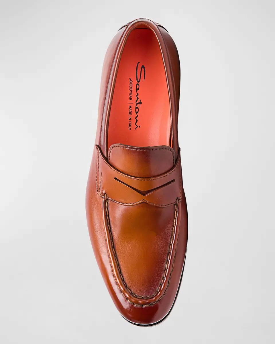 Santoni Men's Door Leather Penny Loafers | Thumbnail 9 Santoni Men's Door Leather Penny Loafers | Thumbnail 9