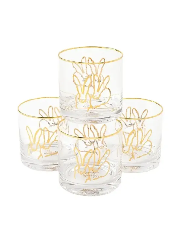 Hunt Slonem Double Bunny Old Fashioned Glasses, Set of 4