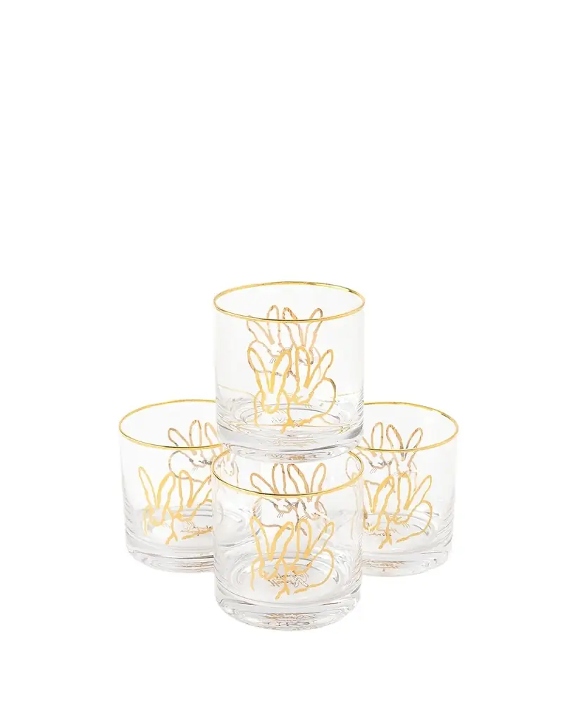 Hunt Slonem Double Bunny Old Fashioned Glasses, Set of 4 | Image 1 Hunt Slonem Double Bunny Old Fashioned Glasses, Set of 4 | Image 1