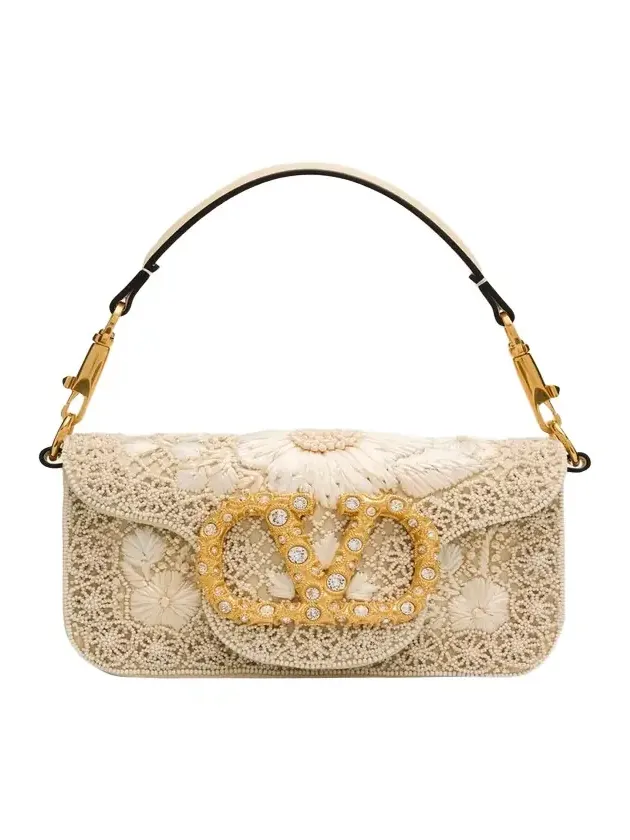 Loco Small Beaded Embroidered Moire Top-Handle Bag