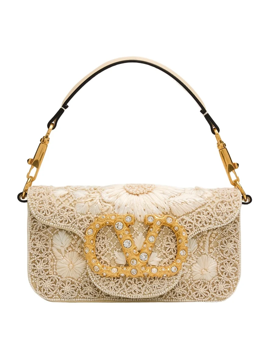 Valentino Garavani Loco Small Beaded Embroidered Moire Top-Handle Bag