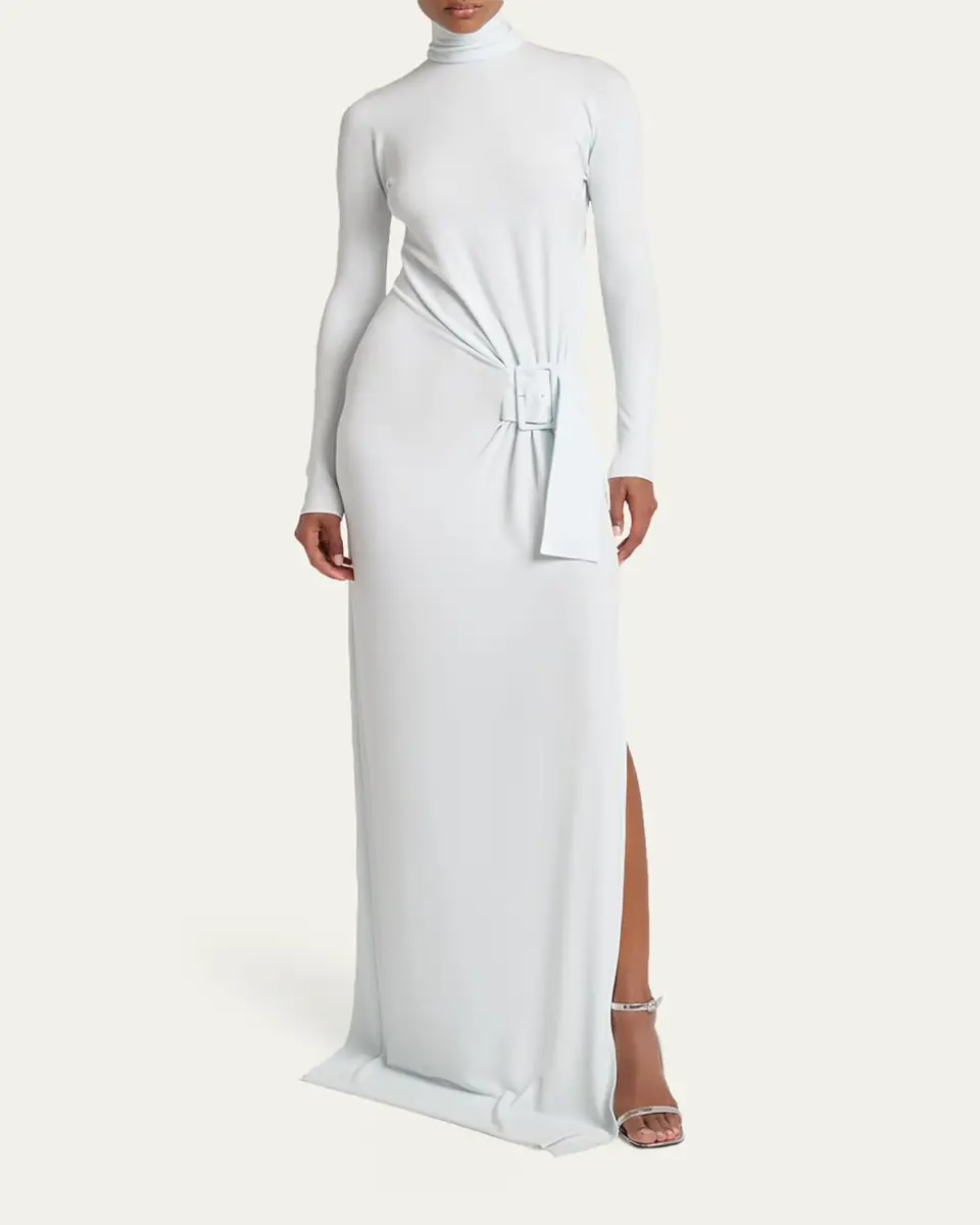 Courrèges Turtleneck Belted Crepe Jersey Maxi Dress | Thumbnail 2
