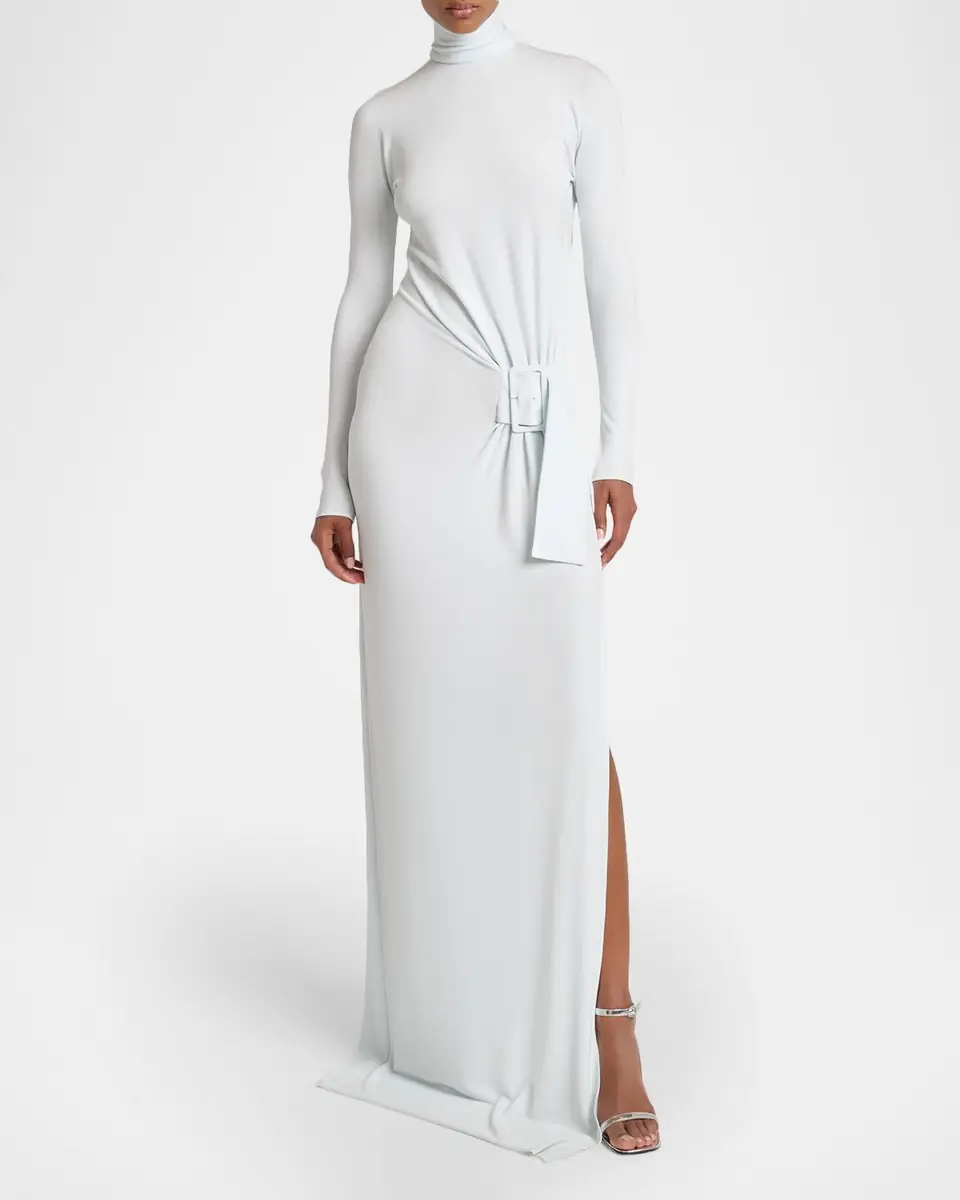 Courrèges Turtleneck Belted Crepe Jersey Maxi Dress | Thumbnail 6