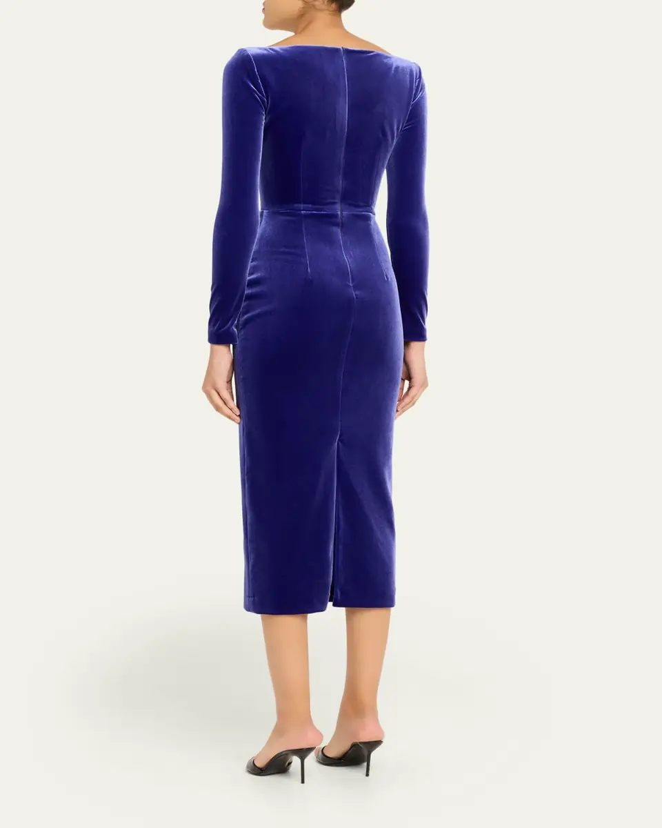 Alex Perry Cupped Long-Sleeve Velvet Midi Dress | Thumbnail 3 Alex Perry Cupped Long-Sleeve Velvet Midi Dress | Thumbnail 3
