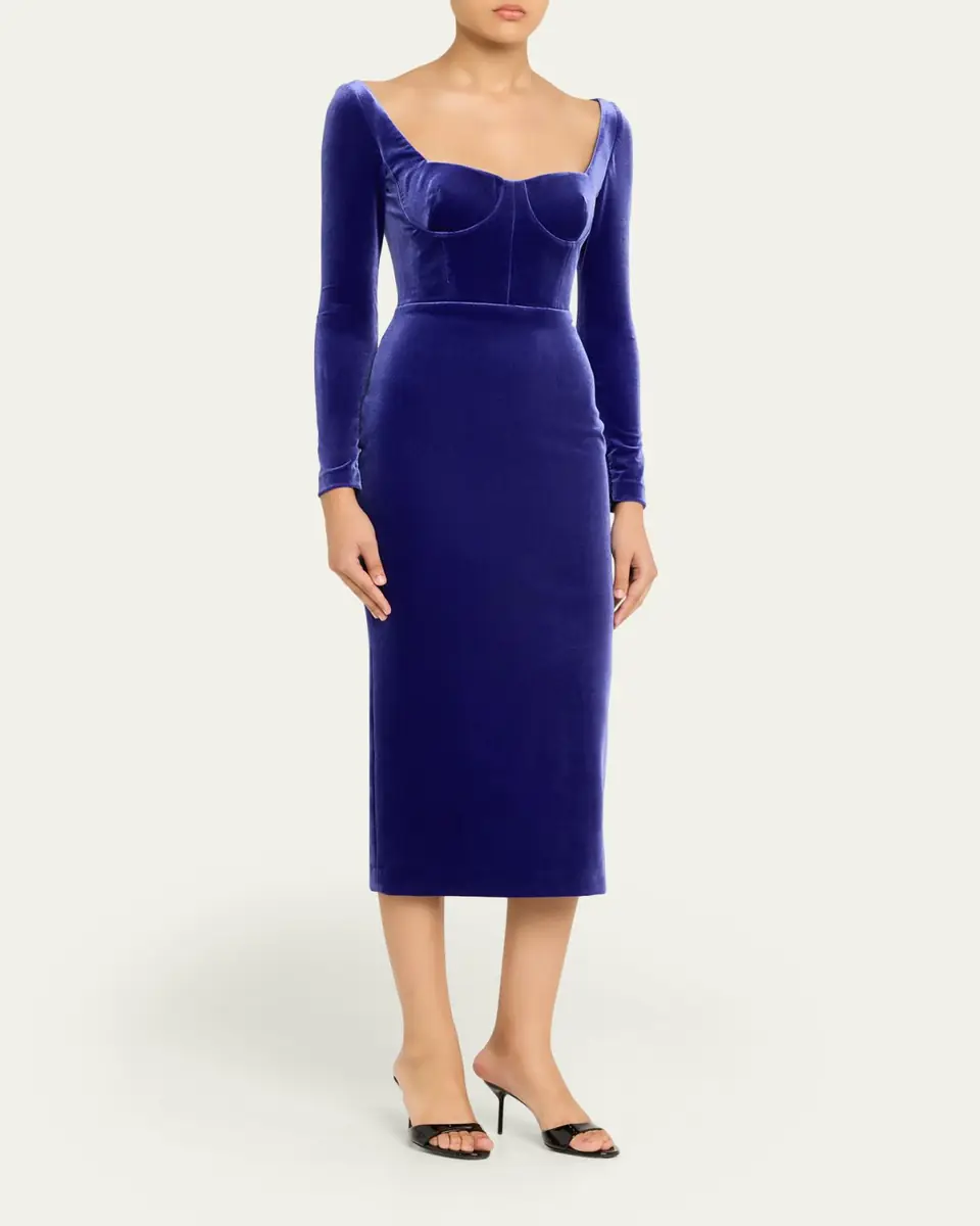 Alex Perry Cupped Long-Sleeve Velvet Midi Dress | Thumbnail 4 Alex Perry Cupped Long-Sleeve Velvet Midi Dress | Thumbnail 4