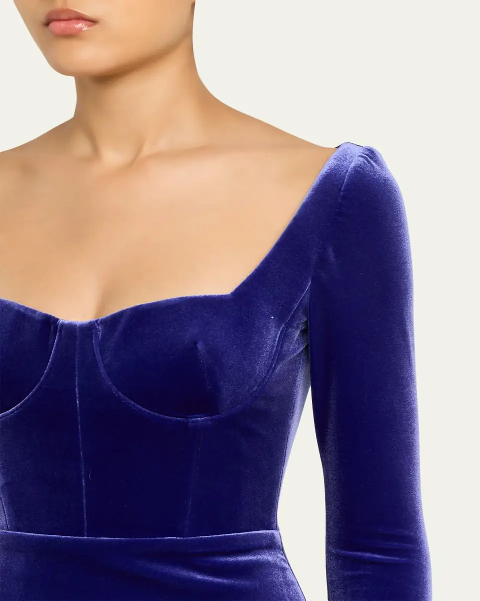 Alex Perry Cupped Long-Sleeve Velvet Midi Dress | Thumbnail 5 Alex Perry Cupped Long-Sleeve Velvet Midi Dress | Thumbnail 5