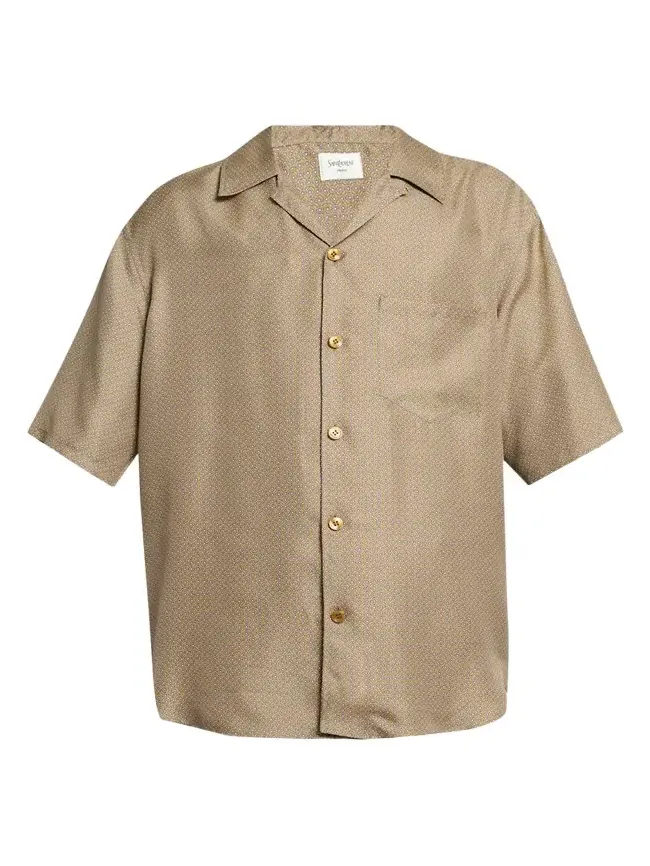 Saint Laurent Men's Silk Micro-Geometric Short-Sleeve Shirt