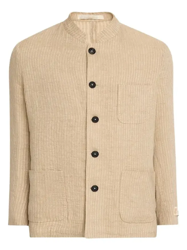 Men's Linen and Cotton Band-Collar Stripe Jacket