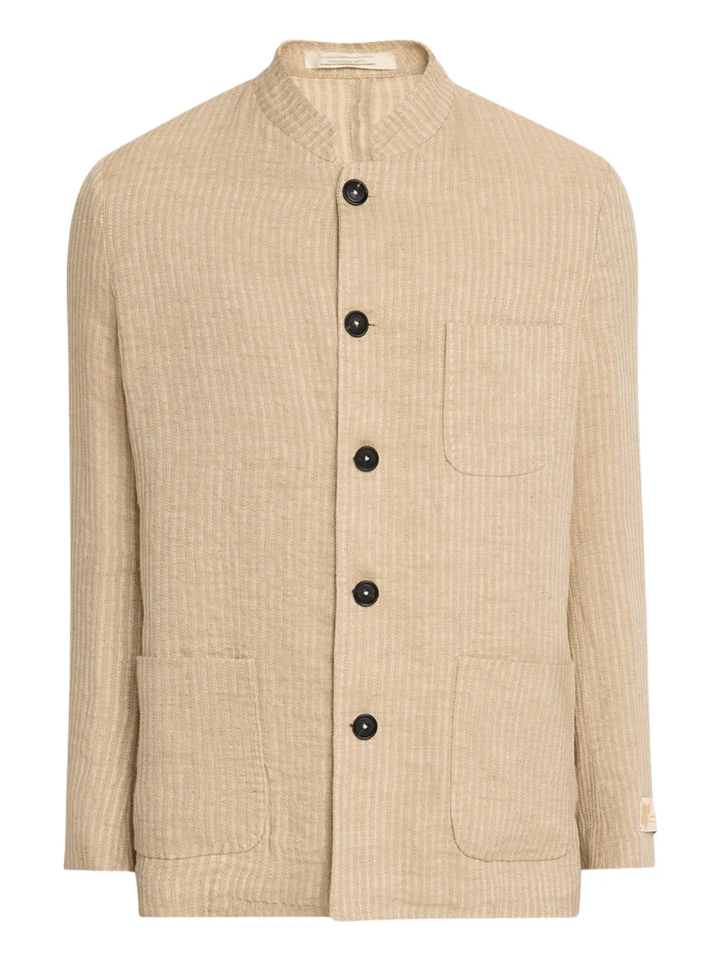 Men's Linen and Cotton Band-Collar Stripe Jacket Men's Linen and Cotton Band-Collar Stripe Jacket