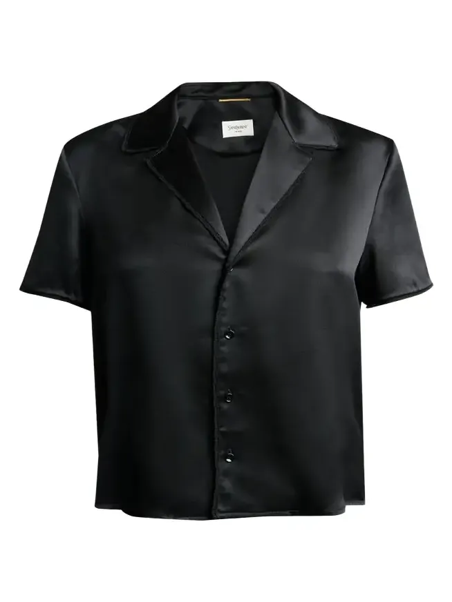 Lace-Trim Short-Sleeve Silk Pajama Shirt Lace-Trim Short-Sleeve Silk Pajama Shirt