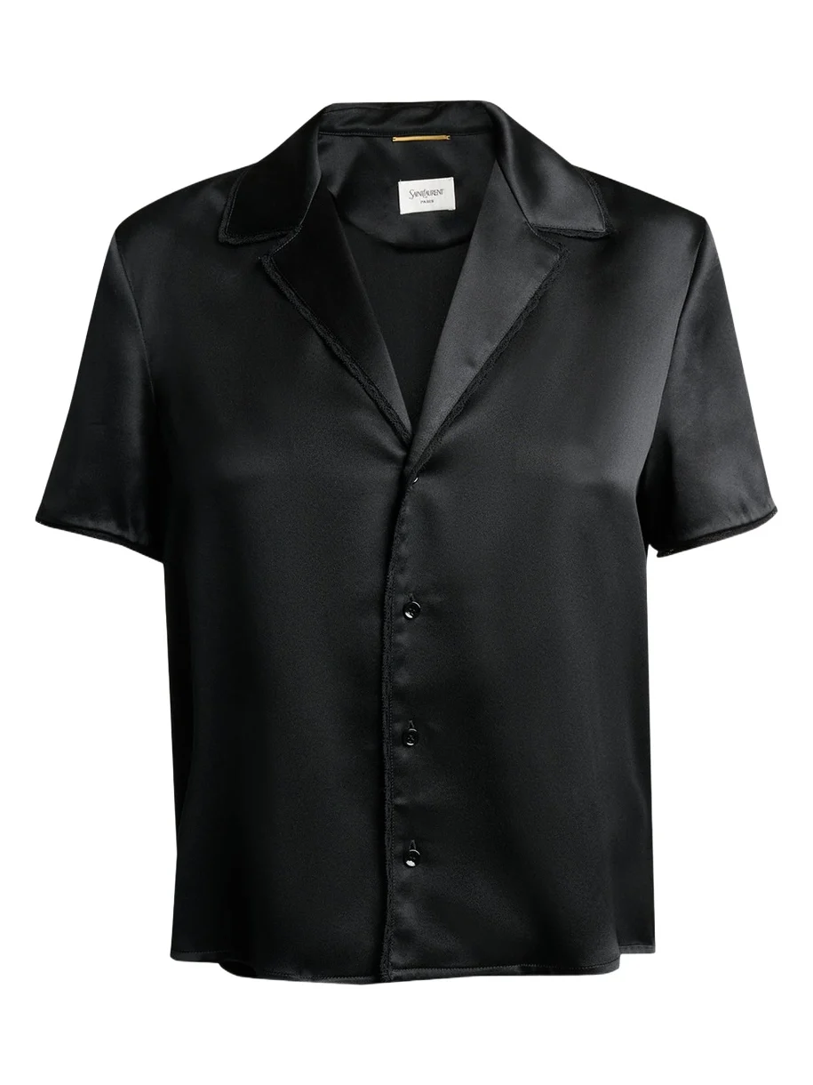 Lace-Trim Short-Sleeve Silk Pajama Shirt Lace-Trim Short-Sleeve Silk Pajama Shirt