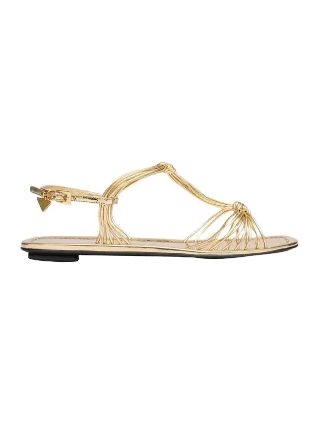 Knotted Metallic Leather Flat Sandals