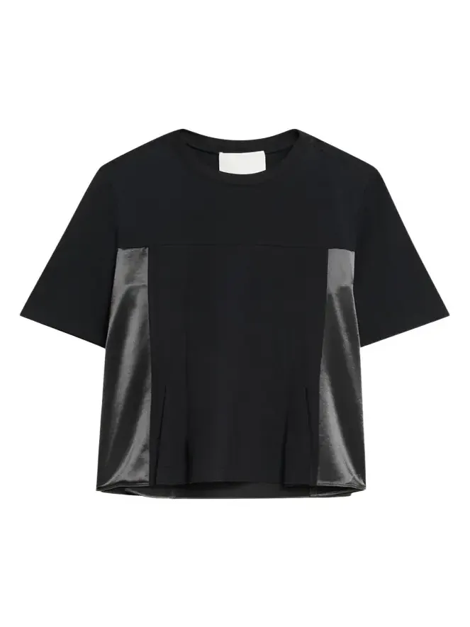 Short-Sleeve Mixed-Media Flounce Top Short-Sleeve Mixed-Media Flounce Top