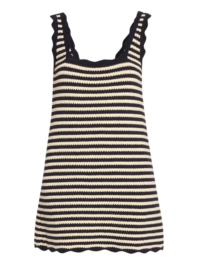 Domeka Stripe Crochet-Knit Mini Dress Domeka Stripe Crochet-Knit Mini Dress