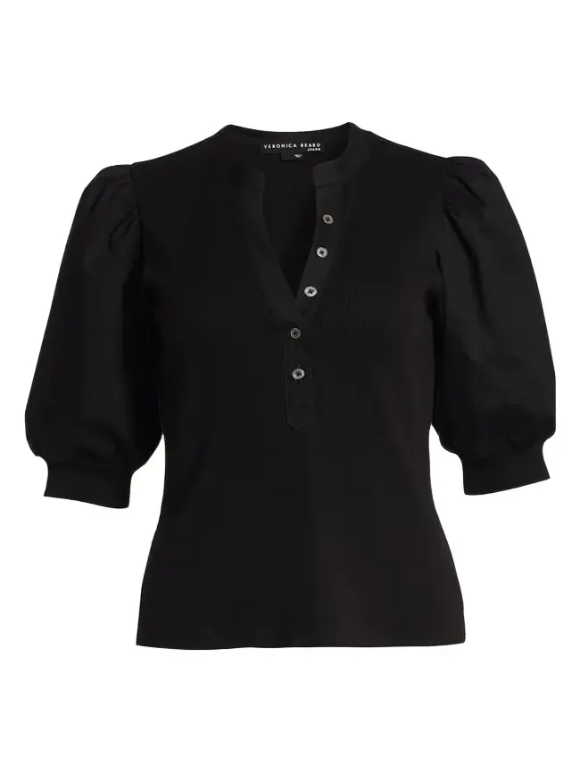 Coralee Puff Sleeve Button-Front Top Coralee Puff Sleeve Button-Front Top