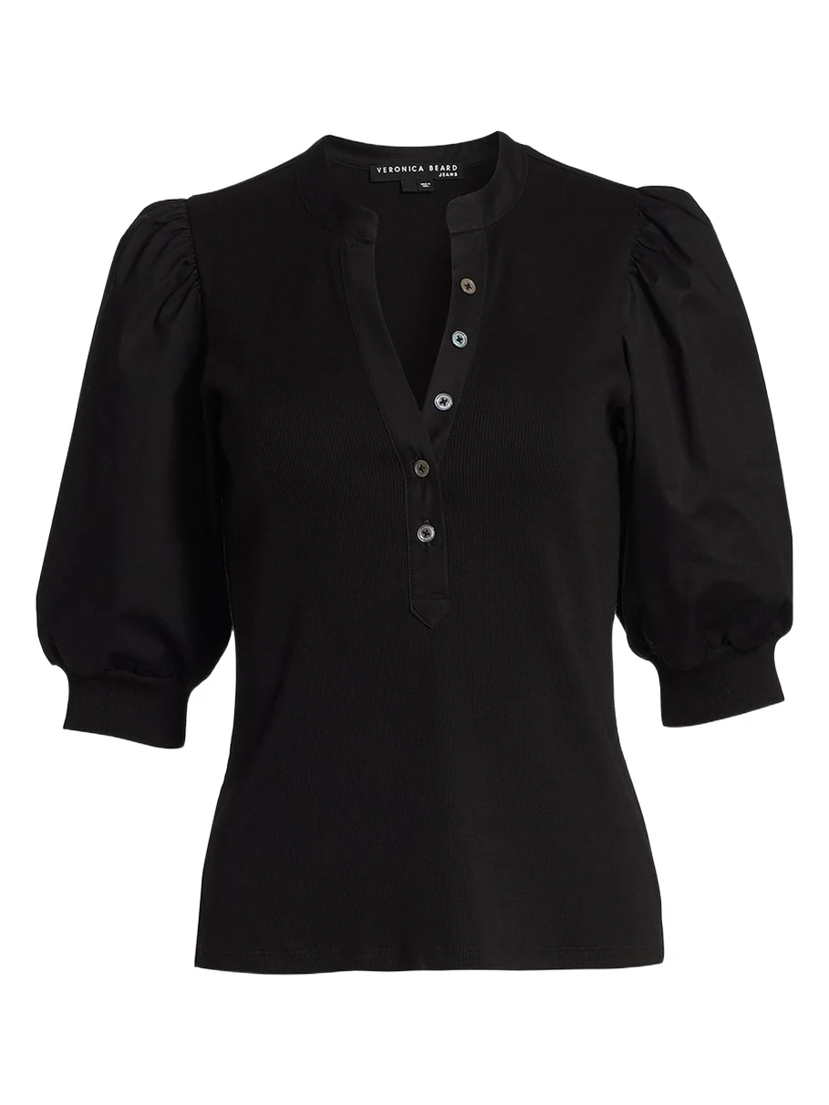 Coralee Puff Sleeve Button-Front Top Coralee Puff Sleeve Button-Front Top