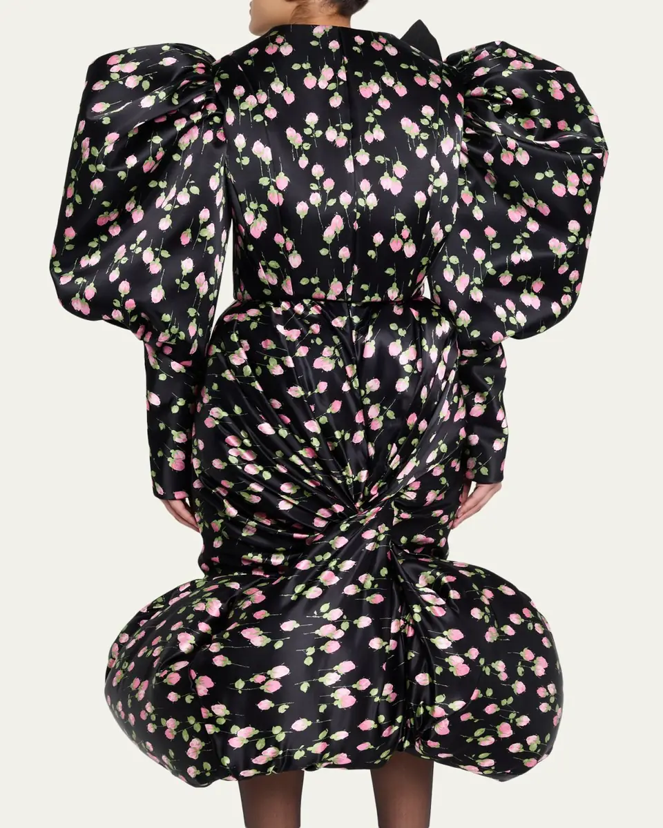 Marc Jacobs Runway Rose-Print Satin Bow Balloon-Sleeve Crop Jacket | Thumbnail 3