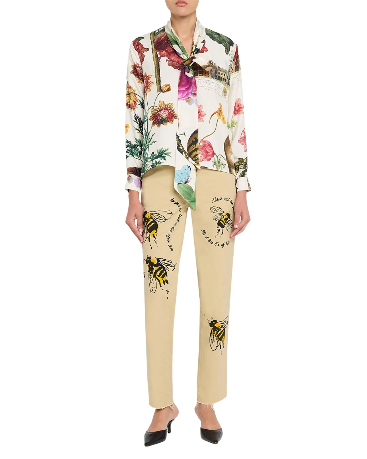 Hollyhock Floral Silk Slim Tie Keith Blouse Hollyhock Floral Silk Slim Tie Keith Blouse