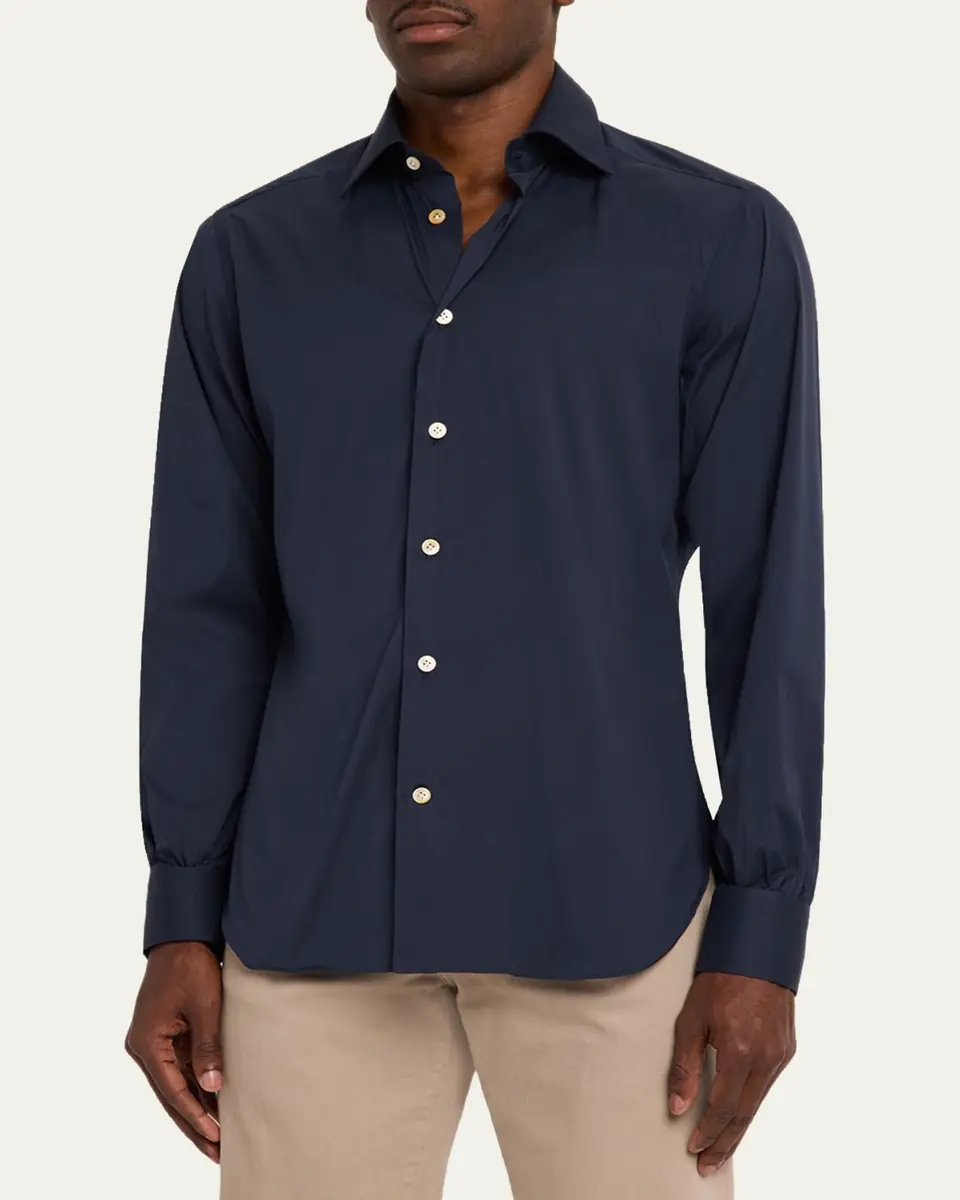 Kiton Men's Solid Cotton Sport Shirt | Thumbnail 4 Kiton Men's Solid Cotton Sport Shirt | Thumbnail 4
