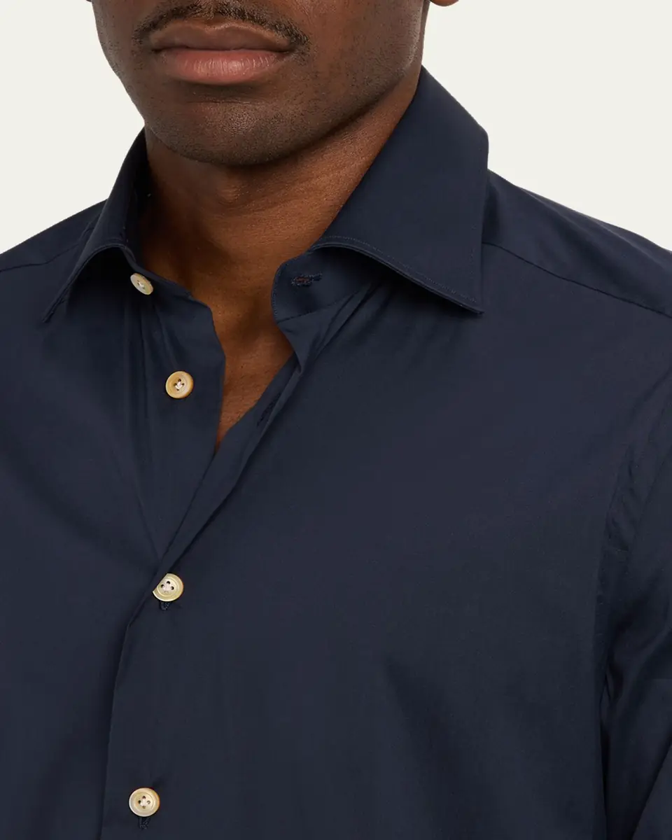 Kiton Men's Solid Cotton Sport Shirt | Thumbnail 5 Kiton Men's Solid Cotton Sport Shirt | Thumbnail 5