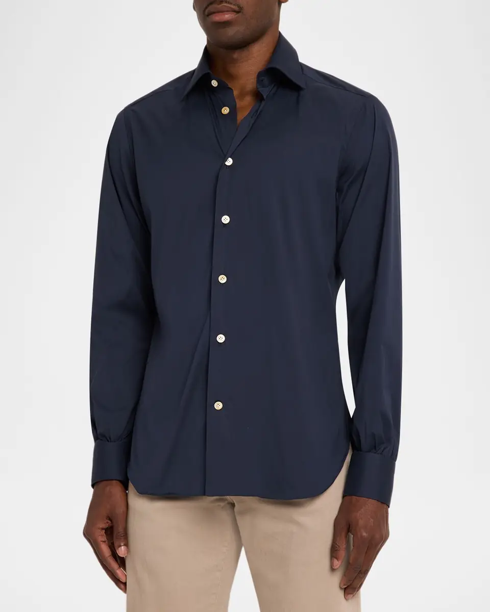 Kiton Men's Solid Cotton Sport Shirt | Thumbnail 8 Kiton Men's Solid Cotton Sport Shirt | Thumbnail 8