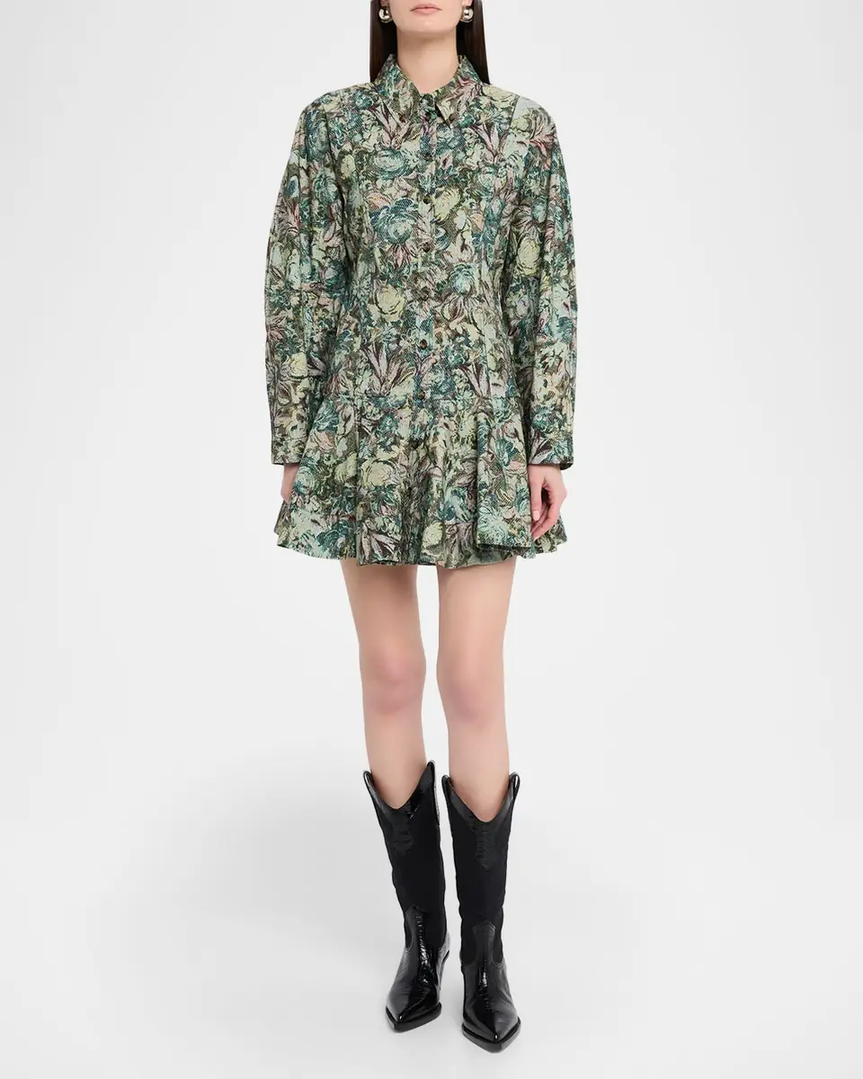 Ganni Long-Sleeve Tapestry Floral Mini Dress | Thumbnail 2 Ganni Long-Sleeve Tapestry Floral Mini Dress | Thumbnail 2