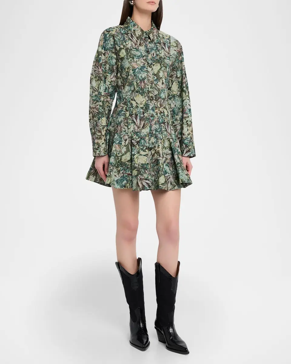 Ganni Long-Sleeve Tapestry Floral Mini Dress | Thumbnail 4 Ganni Long-Sleeve Tapestry Floral Mini Dress | Thumbnail 4