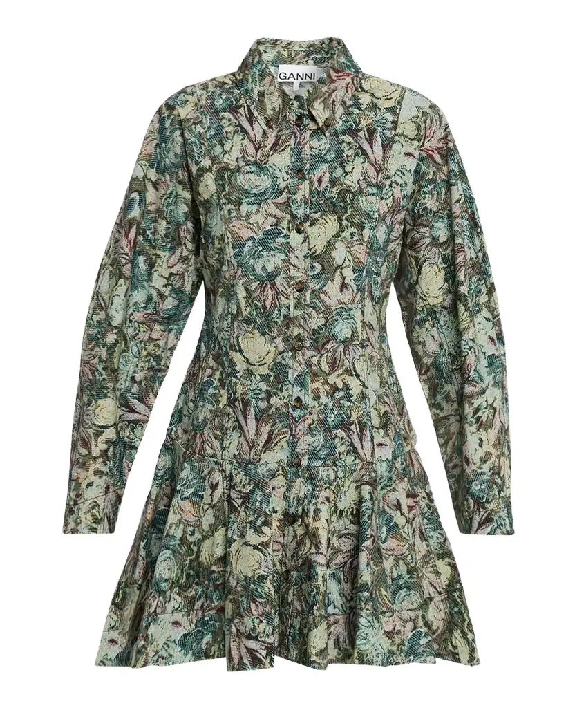 Ganni Long-Sleeve Tapestry Floral Mini Dress | Image 1 Ganni Long-Sleeve Tapestry Floral Mini Dress | Image 1