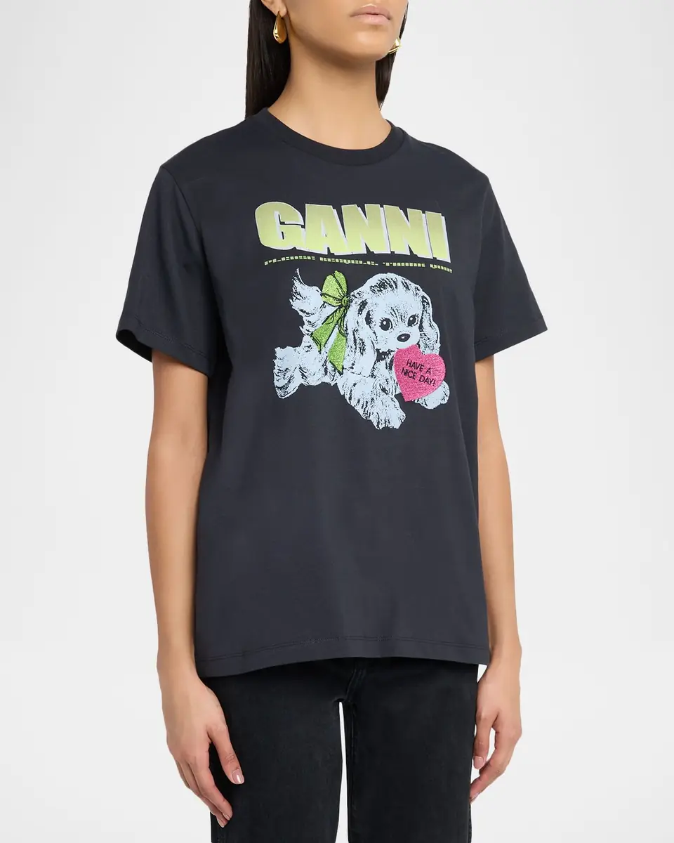 Ganni Cotton-Jersey Crewneck Logo Tee | Thumbnail 4