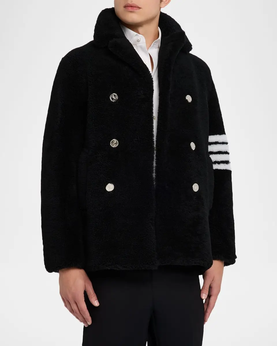 Thom Browne Men's Shealing 4-Bar Unconstructed Peacoat | Thumbnail 4