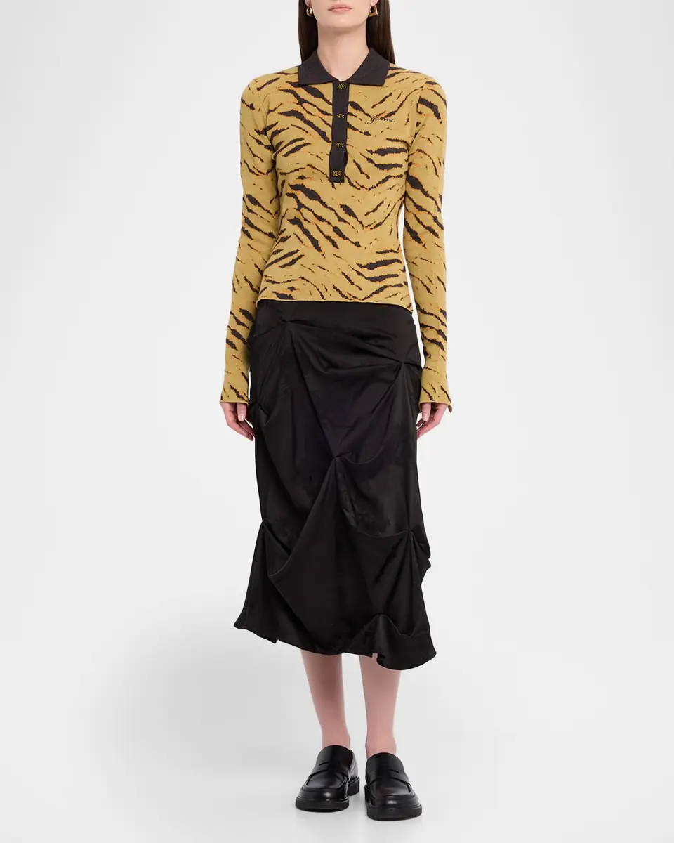 Ganni Fluid Satin Jacquard Draped Skirt | Thumbnail 2