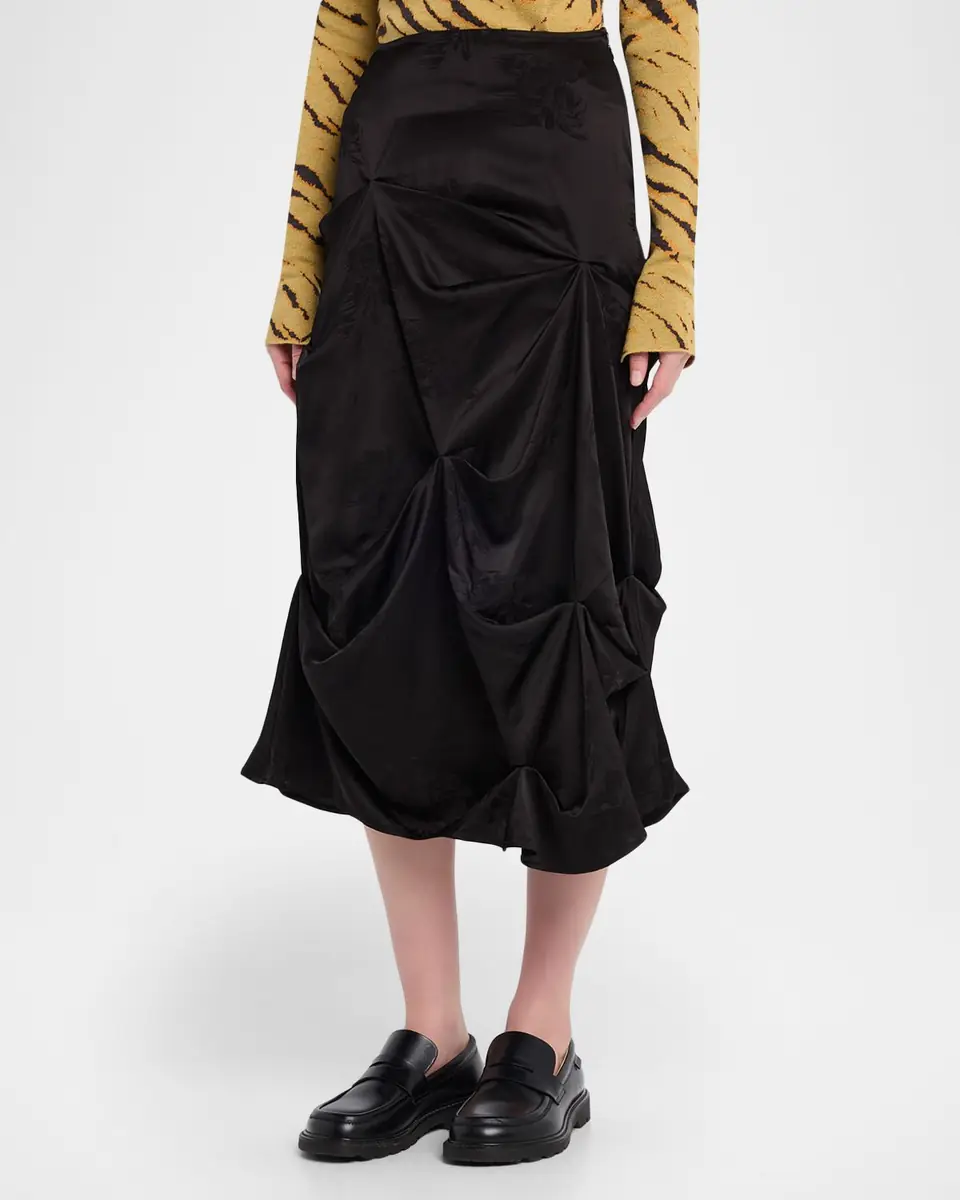 Ganni Fluid Satin Jacquard Draped Skirt | Thumbnail 4
