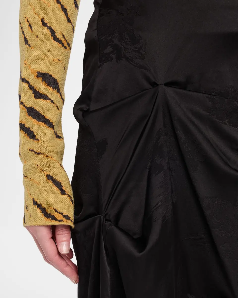 Ganni Fluid Satin Jacquard Draped Skirt | Thumbnail 5