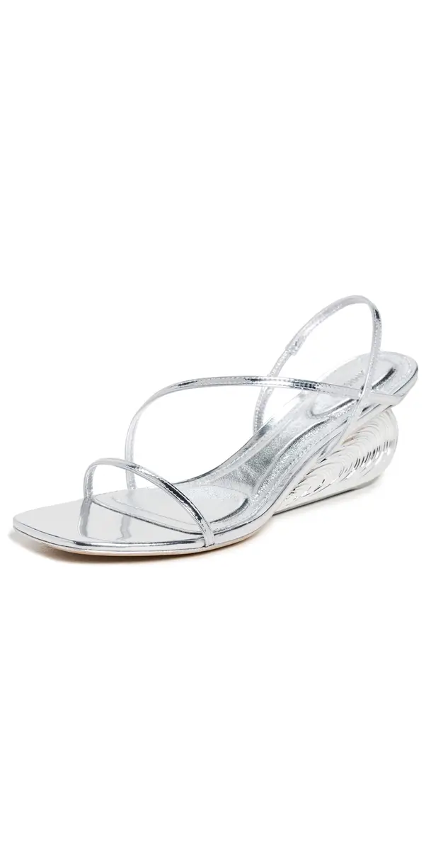 SIMKHAI Bridget Oyster Shell Wedge Sandals Silver | Image 1 SIMKHAI Bridget Oyster Shell Wedge Sandals Silver | Image 1