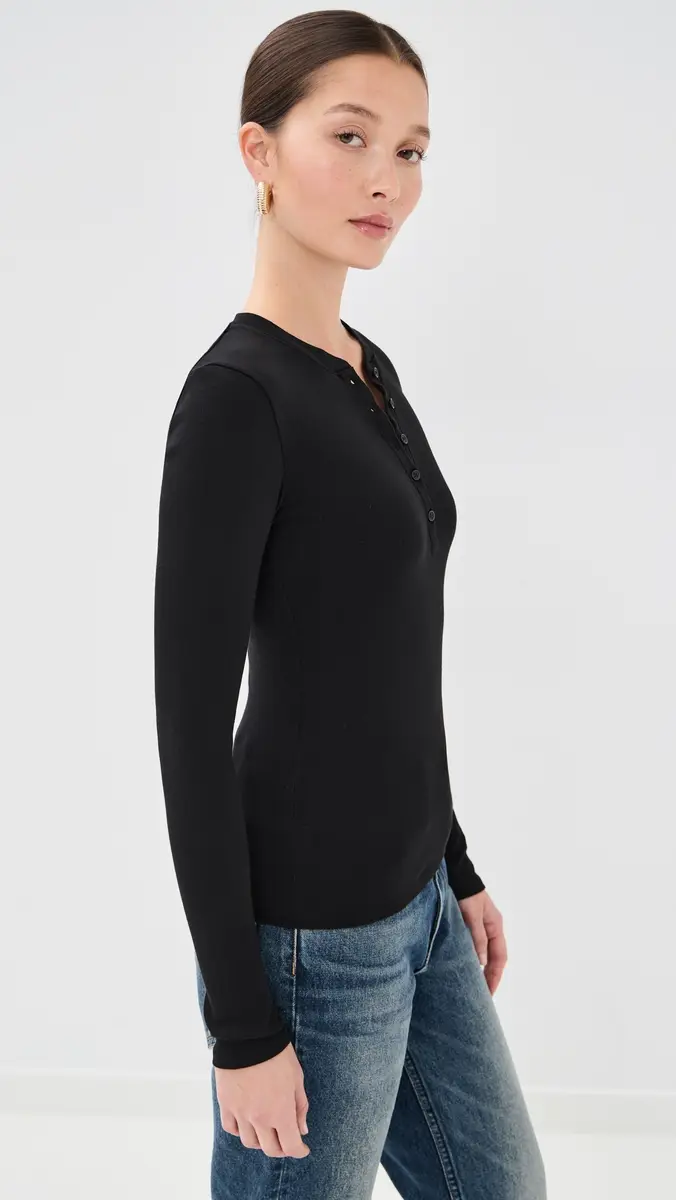 Nili Lotan Jordan Henley Tee Jet Black | Thumbnail 4 Nili Lotan Jordan Henley Tee Jet Black | Thumbnail 4