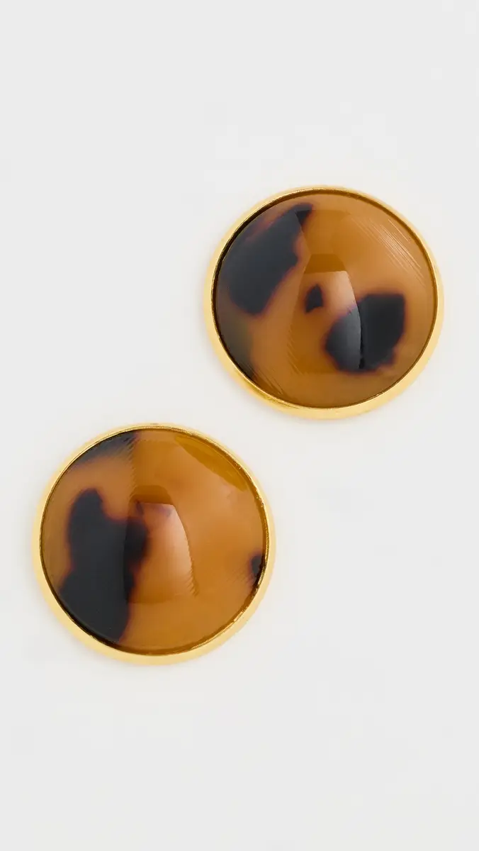 SHASHI Tort Stud Earrings Gold/Tort One Size | Thumbnail 2