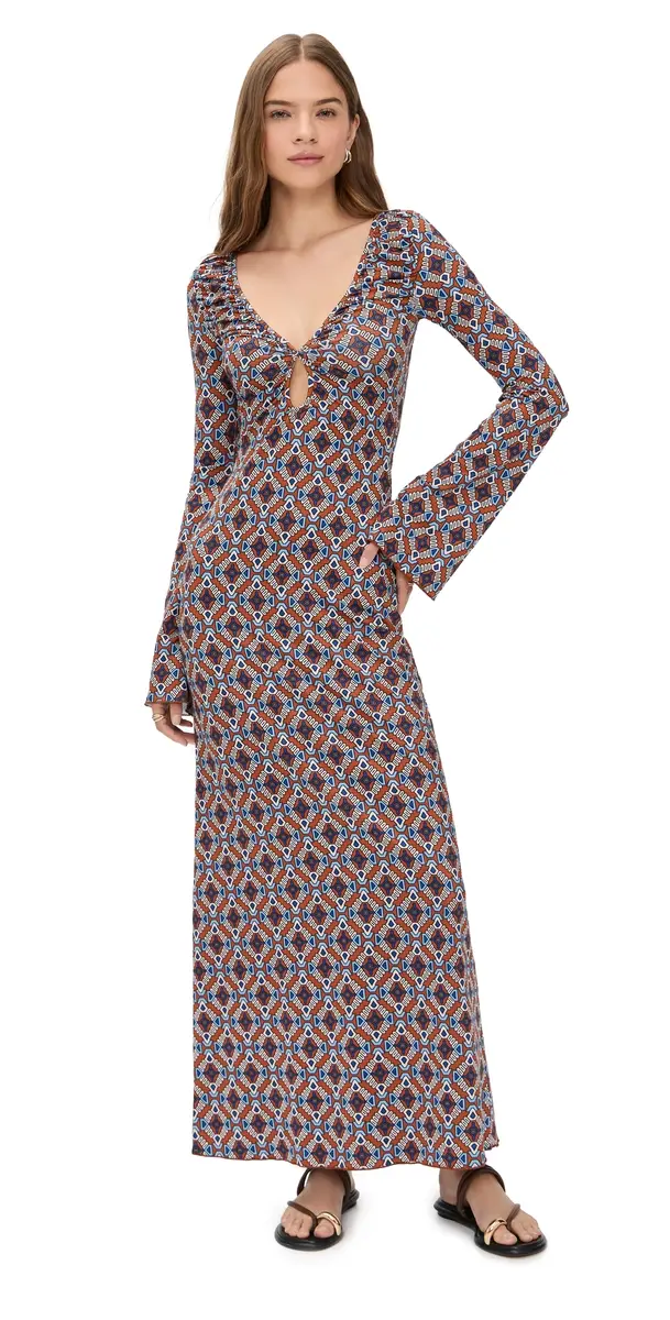 Eywasouls Malibu Diana Bell Sleeve Dress Sienna Tile | Image 1 Eywasouls Malibu Diana Bell Sleeve Dress Sienna Tile | Image 1