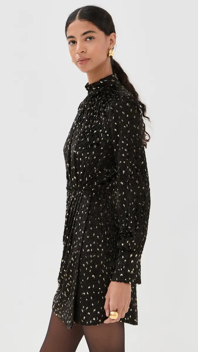 SIMKHAI Daphne Long Sleeve Draped Mock Neck Mini Dress Black multi | Thumbnail 4 SIMKHAI Daphne Long Sleeve Draped Mock Neck Mini Dress Black multi | Thumbnail 4