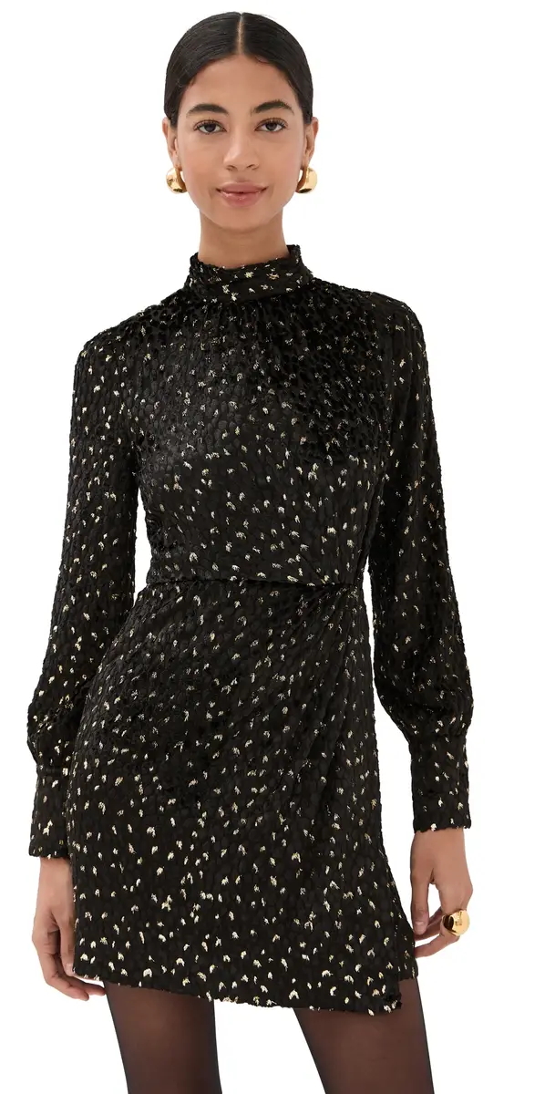 SIMKHAI Daphne Long Sleeve Draped Mock Neck Mini Dress Black multi | Image 1 SIMKHAI Daphne Long Sleeve Draped Mock Neck Mini Dress Black multi | Image 1