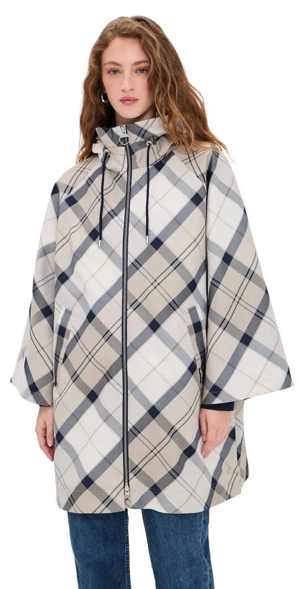 Barbour Kinsale Tartan Cape Coat Dress Navy Tartan | Image 1 Barbour Kinsale Tartan Cape Coat Dress Navy Tartan | Image 1