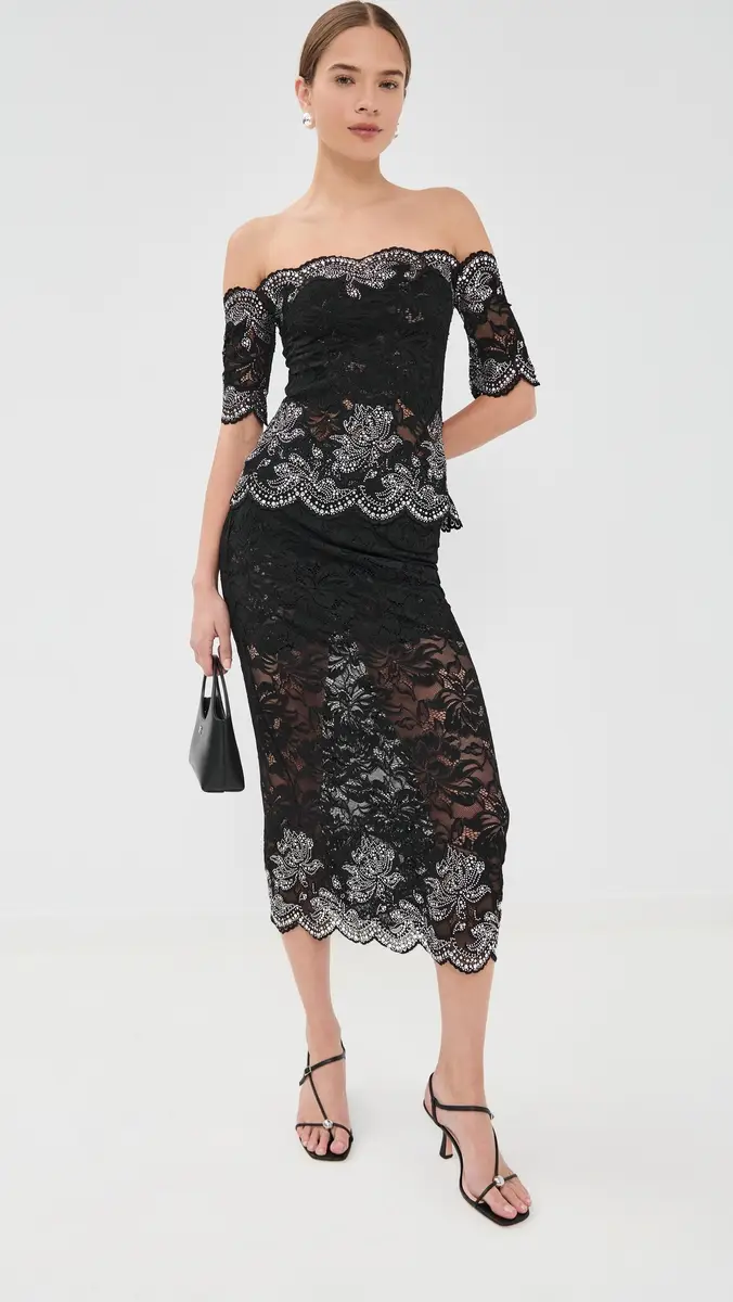 rabanne Embellished Lace Skirt Black | Thumbnail 2
