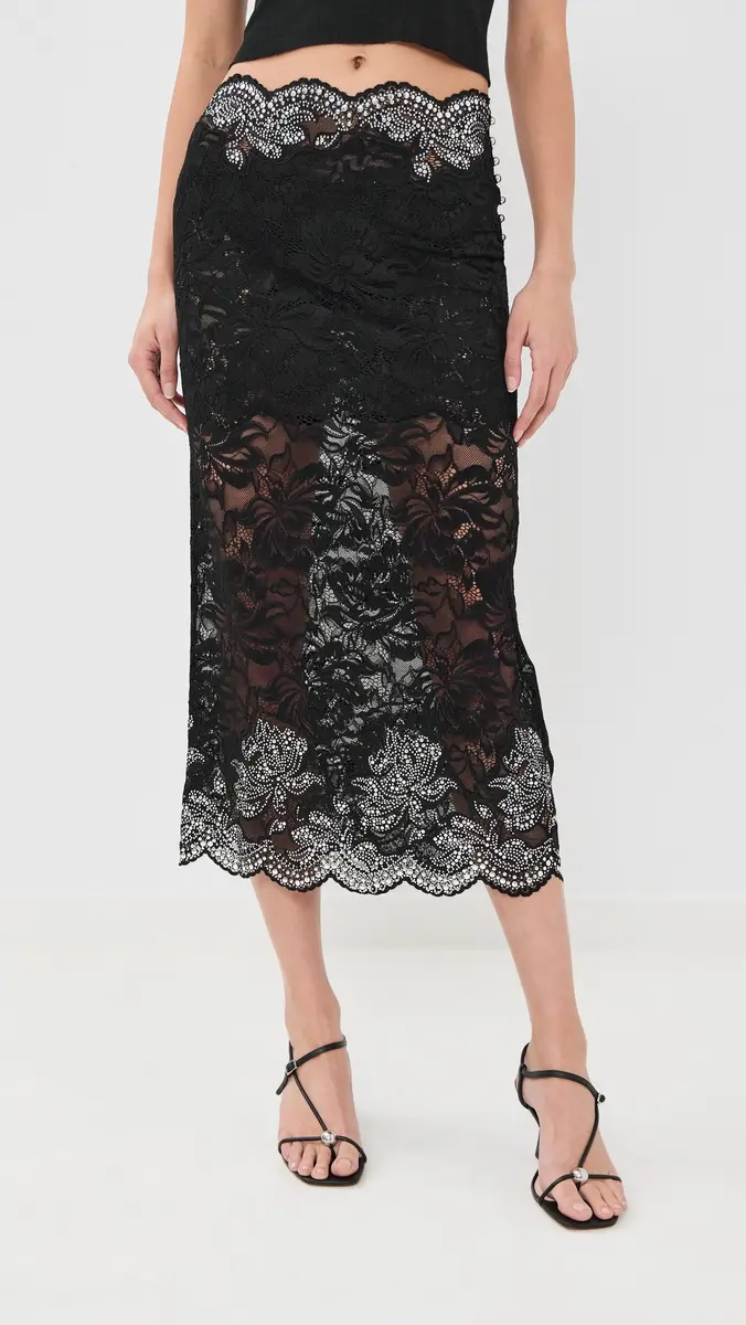 rabanne Embellished Lace Skirt Black | Thumbnail 3