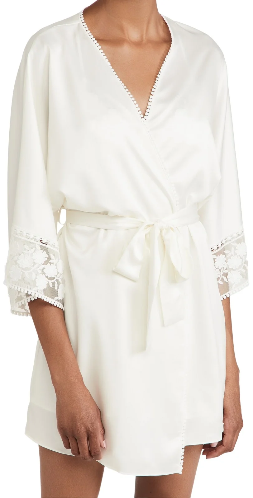 Flora Nikrooz Kylie Charmeuse Wrap with Lace Ivory