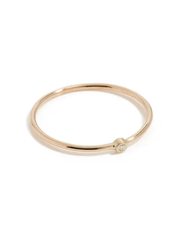 14k Diamond Bezel Thin Gold Band Ring