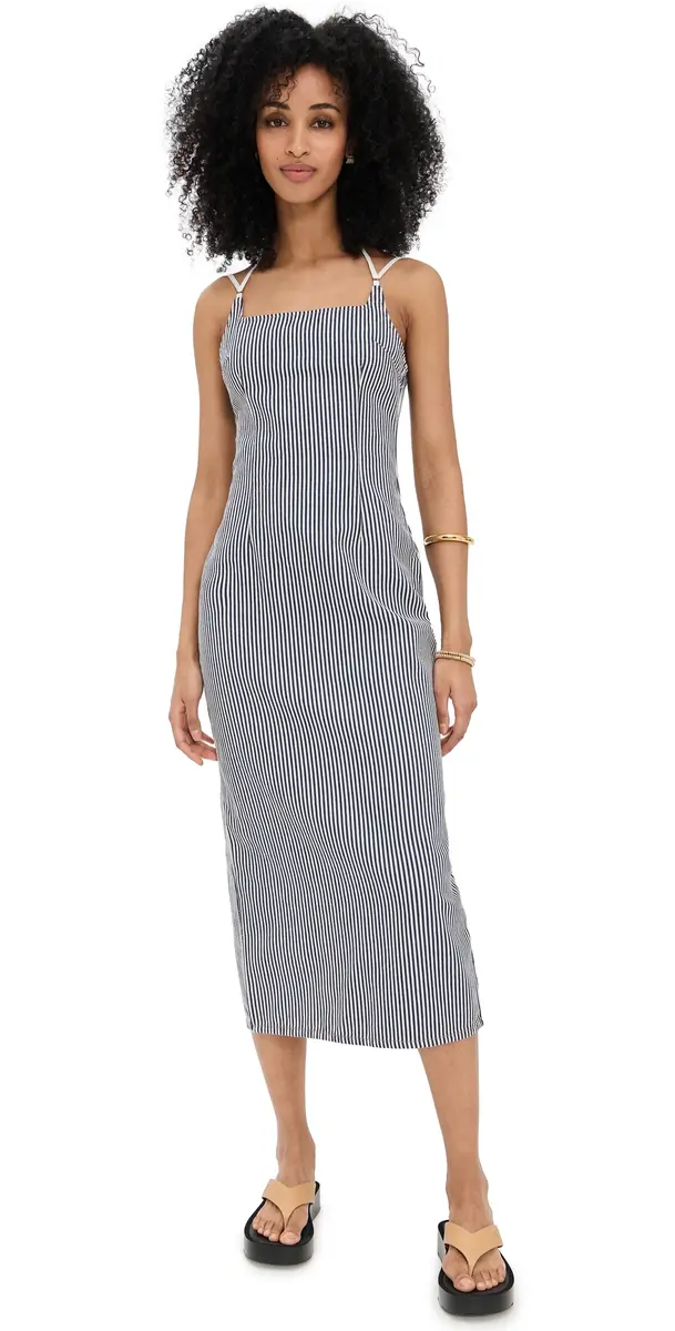 Lioness Birkin Midi Dress Navy Stripe | Image 1 Lioness Birkin Midi Dress Navy Stripe | Image 1