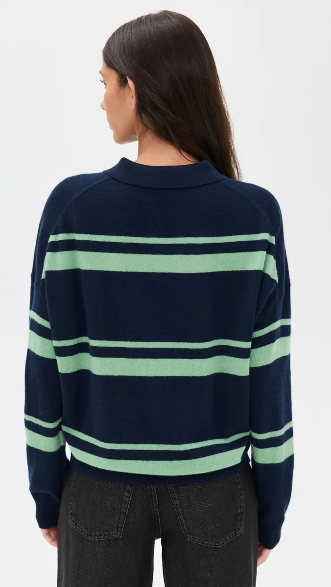 Renggli Cashmere Striped Polo Midnight/Jade | Thumbnail 3 Renggli Cashmere Striped Polo Midnight/Jade | Thumbnail 3