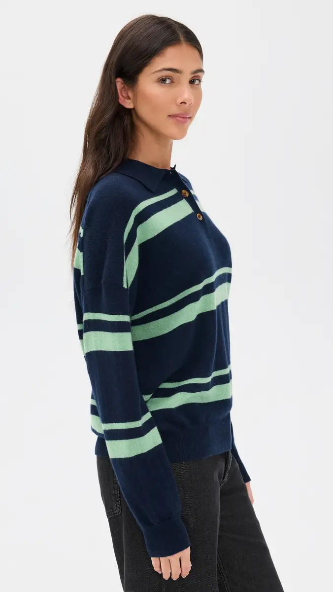 Renggli Cashmere Striped Polo Midnight/Jade | Thumbnail 4 Renggli Cashmere Striped Polo Midnight/Jade | Thumbnail 4